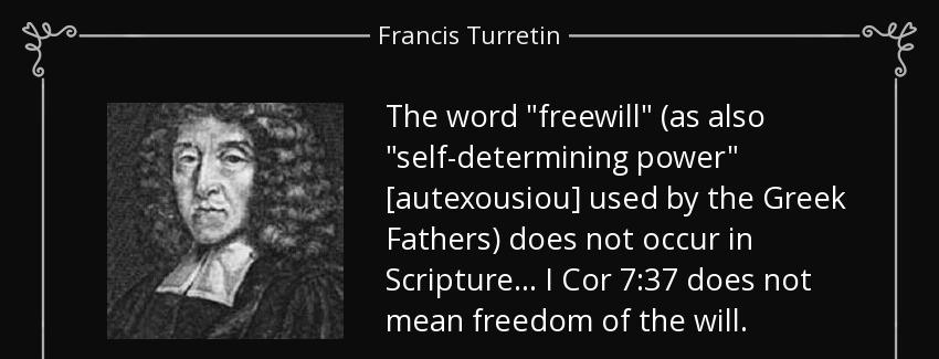 quote the word freewill as also self determining power autexousiou used by the greek fathers francis turretin Quotes