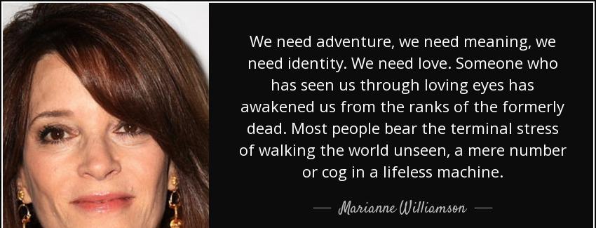 quote we need adventure we need meaning we need identity we need love someone who has seen marianne williamson Quotes
