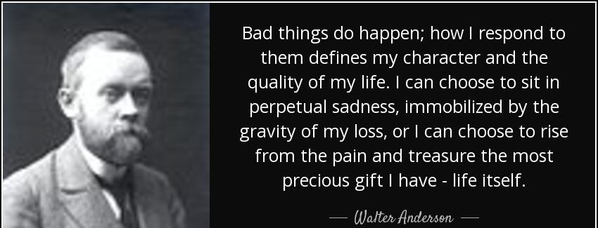 quote bad things do happen how i respond to them defines my character and the quality of my walter anderson Quotes