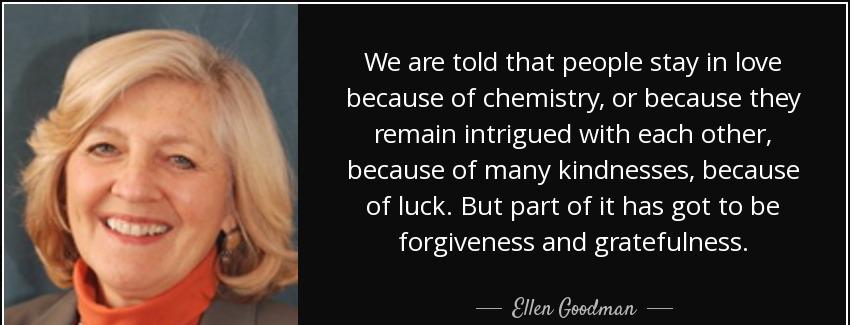 quote we are told that people stay in love because of chemistry or because they remain intrigued ellen goodman Quotes