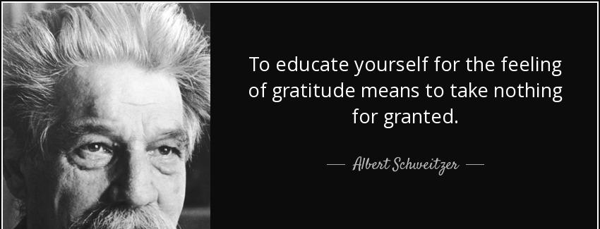 quote to educate yourself for the feeling of gratitude means to take nothing for granted albert schweitzer Quotes