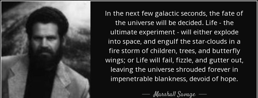 quote in the next few galactic seconds the fate of the universe will be decided life the ultimate marshall savage Quotes