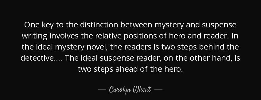 quote one key to the distinction between mystery and suspense writing involves the relative carolyn wheat Quotes