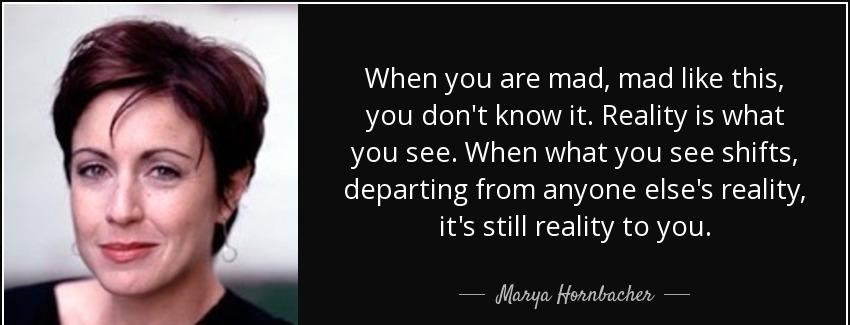 quote when you are mad mad like this you don t know it reality is what you see when what you marya hornbacher Quotes