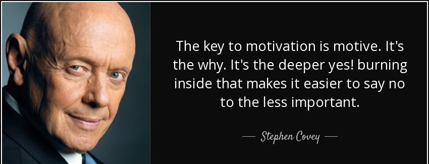 quote the key to motivation is motive it s the why it s the deeper yes burning inside that stephen covey Quotes