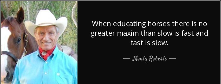 quote when educating horses there is no greater maxim than slow is fast and fast is slow monty roberts Quotes