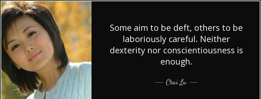 quote some aim to be deft others to be laboriously careful neither dexterity nor conscientiousness chai lu Quotes