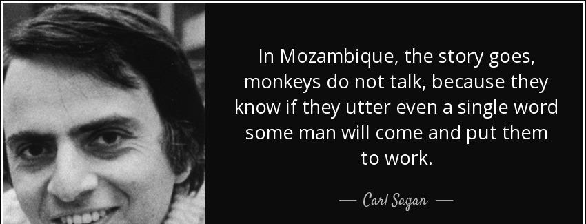 quote in mozambique the story goes monkeys do not talk because they know if they utter even carl sagan Quotes
