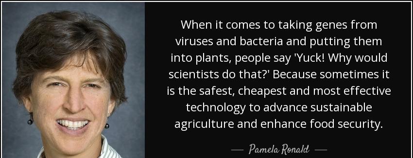 quote when it comes to taking genes from viruses and bacteria and putting them into plants pamela ronald Quotes
