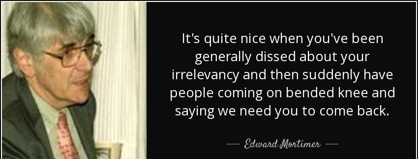 quote it s quite nice when you ve been generally dissed about your irrelevancy and then suddenly edward mortimer Quotes
