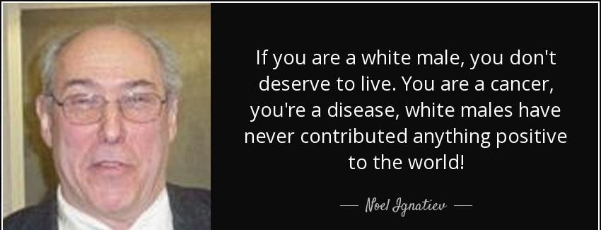 quote if you are a white male you don t deserve to live you are a cancer you re a disease noel ignatiev Quotes