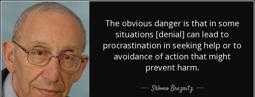 quote the obvious danger is that in some situations denial can lead to procrastination in shlomo breznitz Quotes
