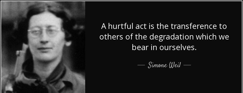 quote a hurtful act is the transference to others of the degradation which we bear in ourselves simone weil Quotes