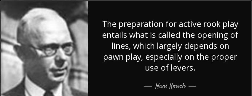 quote the preparation for active rook play entails what is called the opening of lines which hans kmoch Quotes