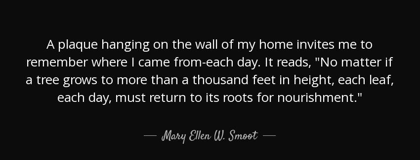 quote a plaque hanging on the wall of my home invites me to remember where i came from each mary ellen w smoot Quotes