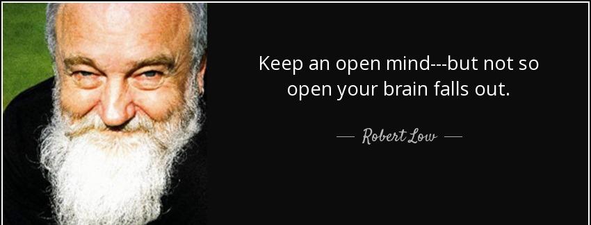 quote keep an open mind but not so open your brain falls out robert low Quotes