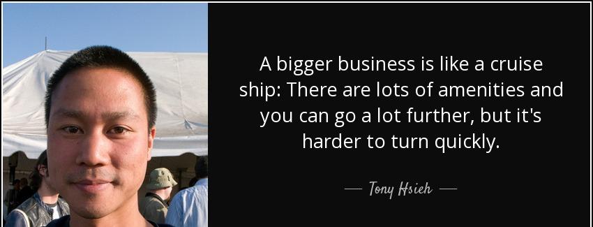 quote a bigger business is like a cruise ship there are lots of amenities and you can go a tony hsieh Quotes